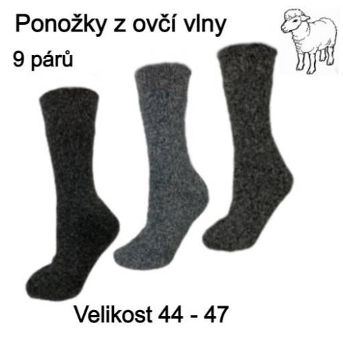 Ponožky ovčí vlna pánské balení 9 párů