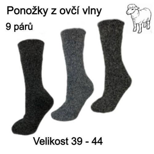 Ponožky ovčí vlna pánské balení 9 kusů